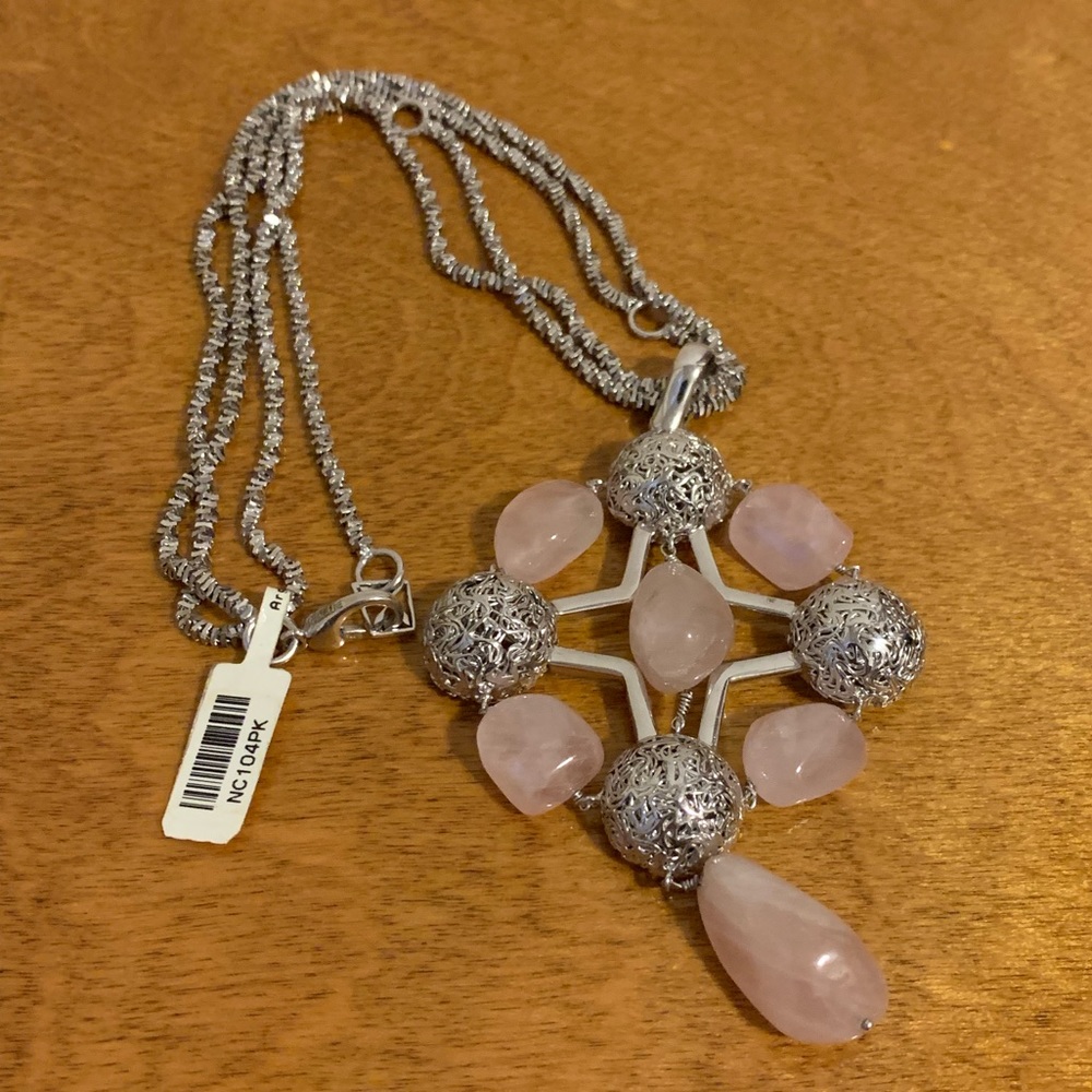 Adami & Martucci rose quartz and silver necklace